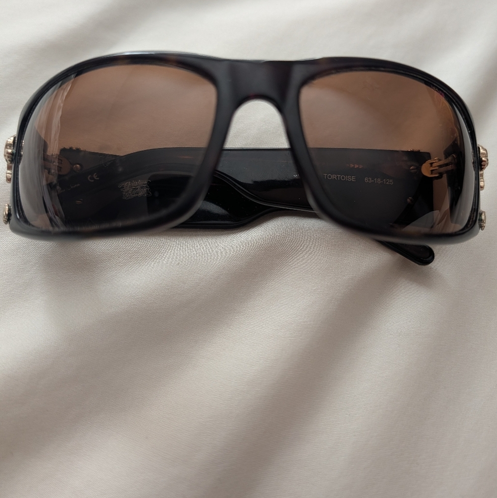 Christian Audigier Black Sunglasses with Case - Picture 2 of 8